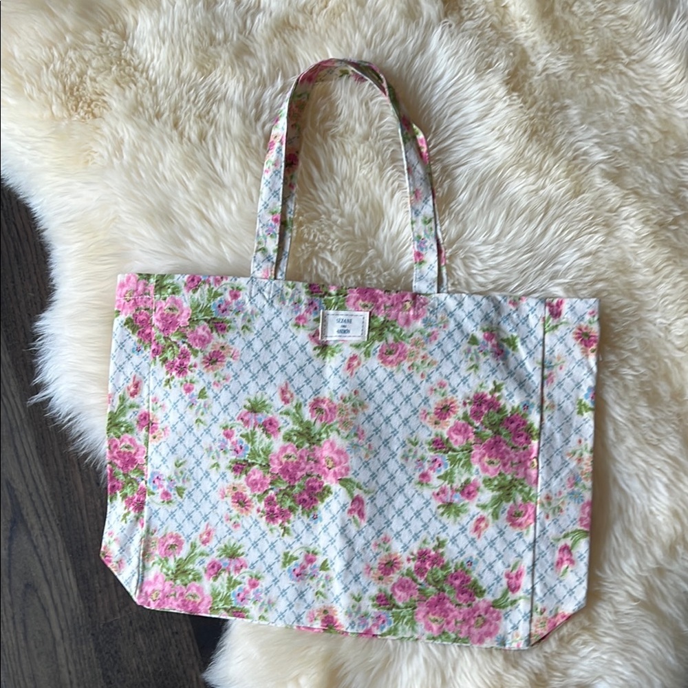 Sezane Ama Andion Floral Tote Bag - Pink and Green